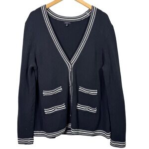 Talbots Cardigan 2X Plus Black‎ Silver Buttons Trim Knit Sweater Dark Academia